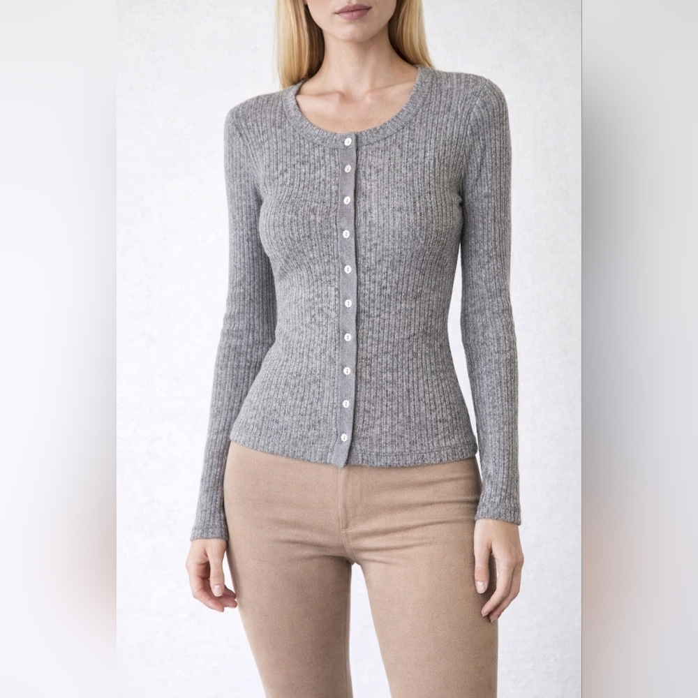 NEW Aerie Size M Shimmering Gray Women's Cardigan Sweater Button Down Thermal --